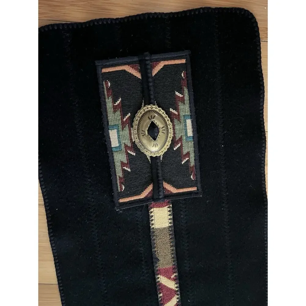 Vintage Coloratura Concho Black Scarf Wrap 100% Pure Wool Made In USA 71x10”